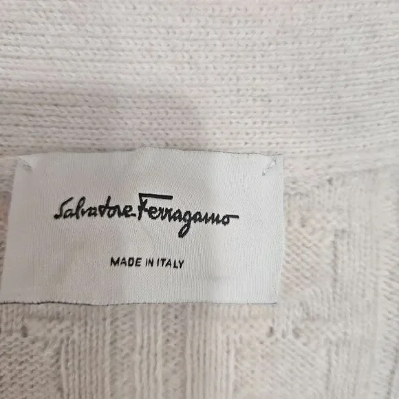 Salvatore Ferragamo Cashmere Cotton XO Cable Knit Stitch Cardigan Mens M Ivory - Picture 2 of 14
